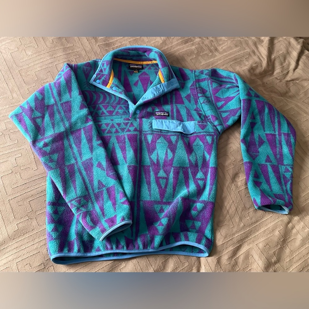 Patagonia Synchilla Snap-T Fleece Pullover Blue Purple Geometric Shapes Abstract